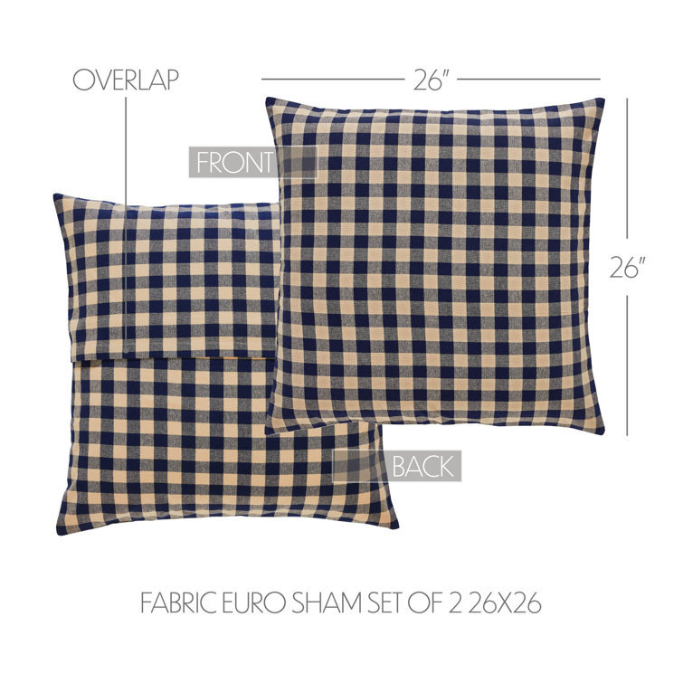 Navy and Khaki Checkered Cotton Euro Shams, Set of 2