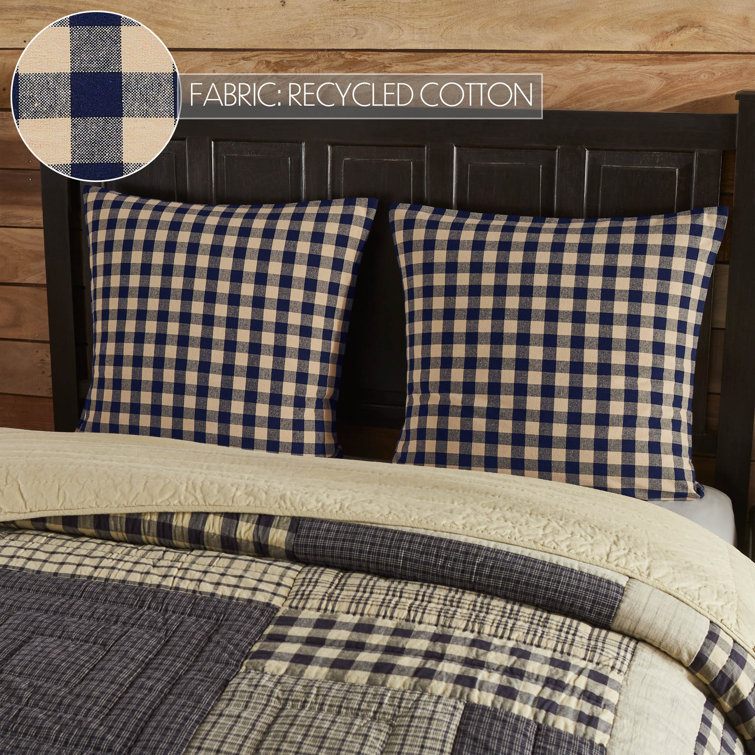 Navy and Khaki Checkered Cotton Euro Shams, Set of 2