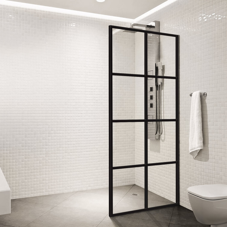 40'' W Black Framed Clear Tempered Glass Pivot Shower Door