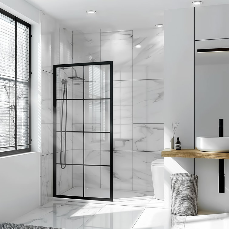 40'' W Black Framed Clear Tempered Glass Pivot Shower Door