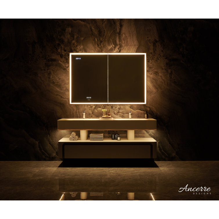 Pagani 48" Black LED Mirror Medicine Cabinet with Defogger and USB Outlet