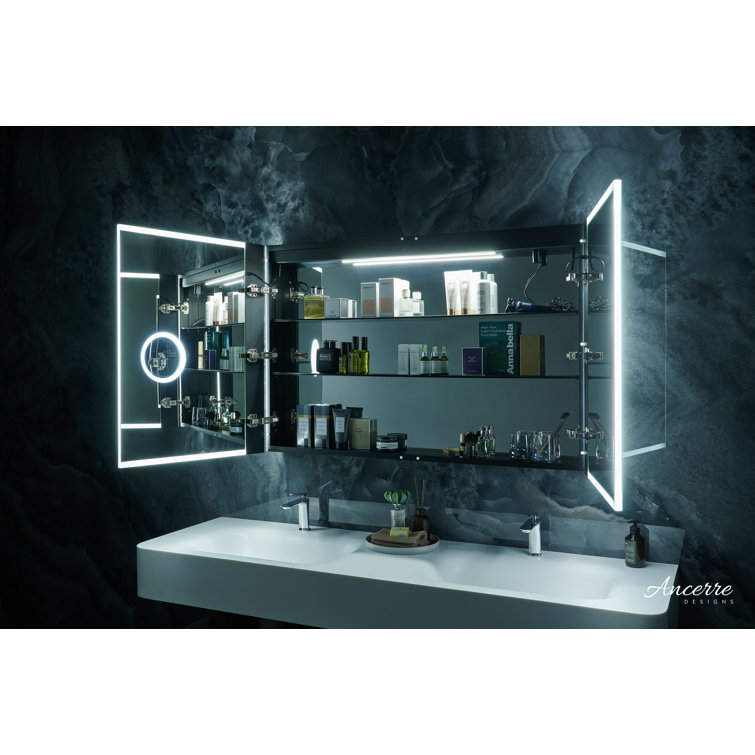 Pagani 48" Black LED Mirror Medicine Cabinet with Defogger and USB Outlet