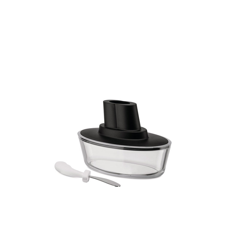 Black and Clear Thermoplastic Resin Butter Dish with Stainless Steel Spatula