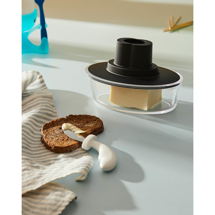 Black and Clear Thermoplastic Resin Butter Dish with Stainless Steel Spatula