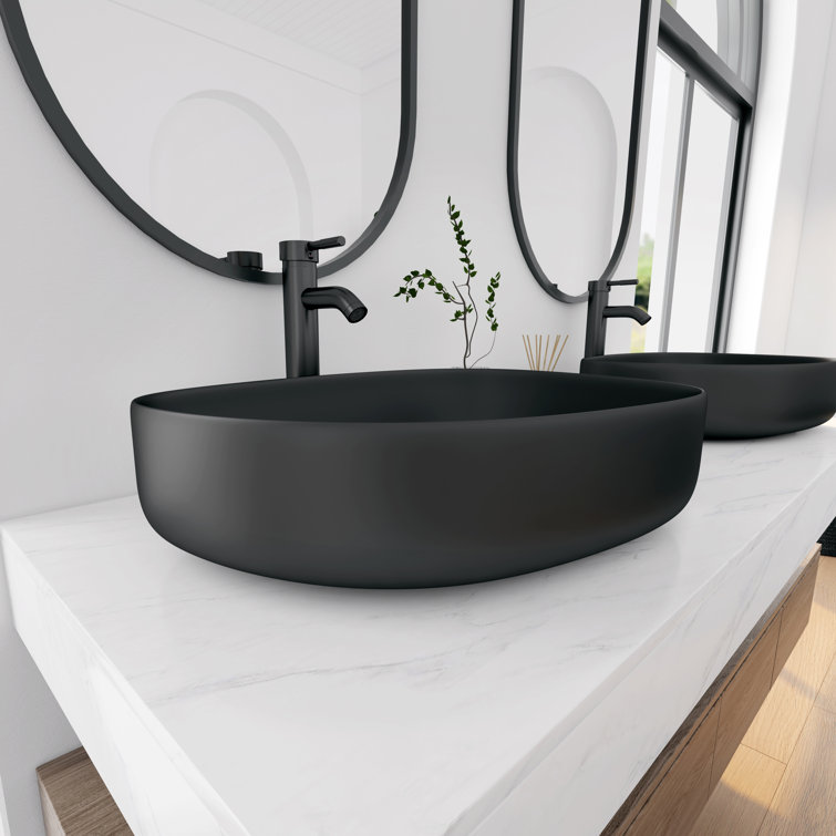 Zermatt 22" Matte Black Ceramic Irregular Vessel Sink