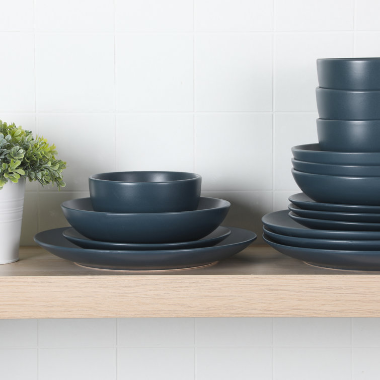Matte Blue Ceramic 16-Piece Dinnerware Set for 4
