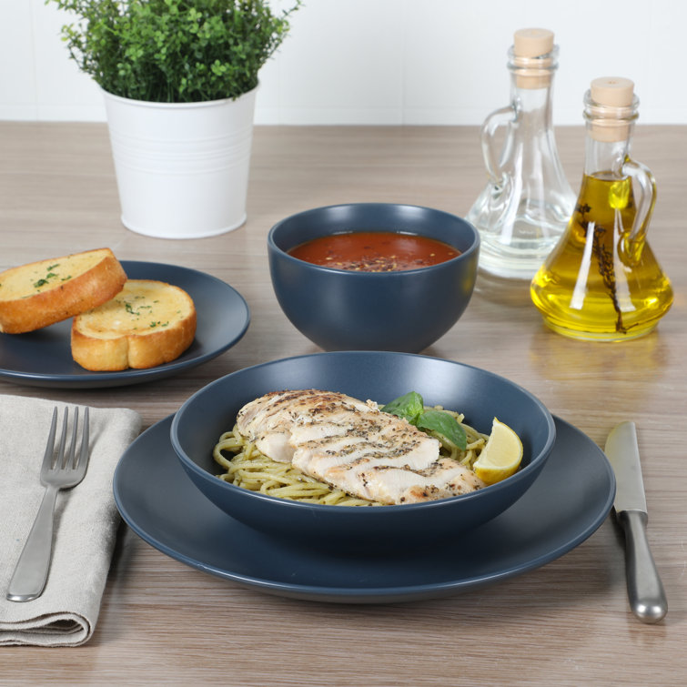 Matte Blue Ceramic 16-Piece Dinnerware Set for 4