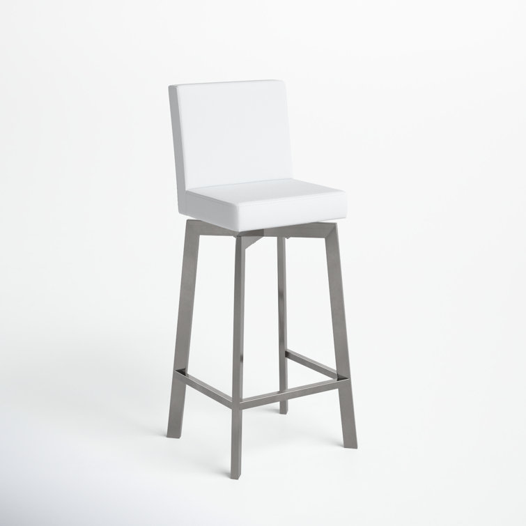 White Faux Leather Swivel Bar Stool with Stainless Steel Frame