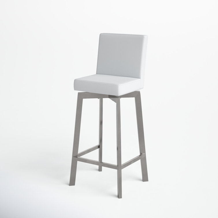 White Faux Leather Swivel Bar Stool with Stainless Steel Frame