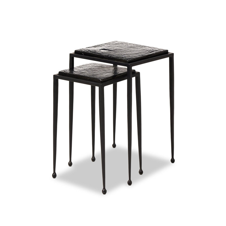 Black Metal and Glass Rectangular Nesting Side Tables Set