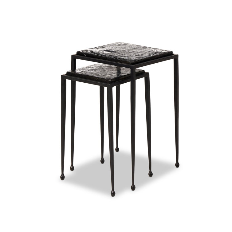 Black Metal and Glass Rectangular Nesting Side Tables Set