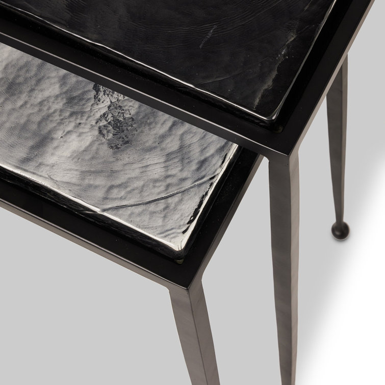Black Metal and Glass Rectangular Nesting Side Tables Set