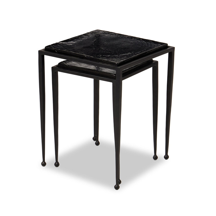 Black Metal and Glass Rectangular Nesting Side Tables Set