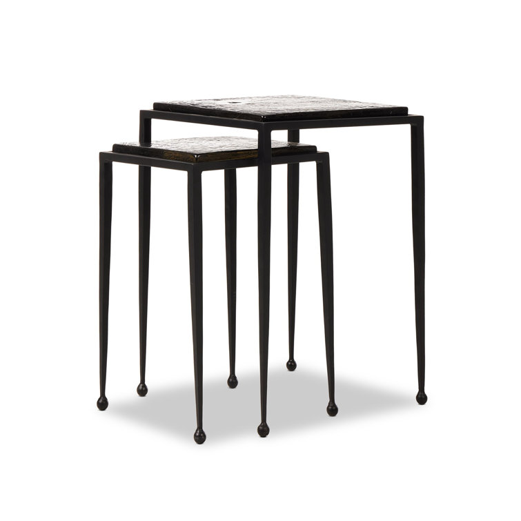 Black Metal and Glass Rectangular Nesting Side Tables Set