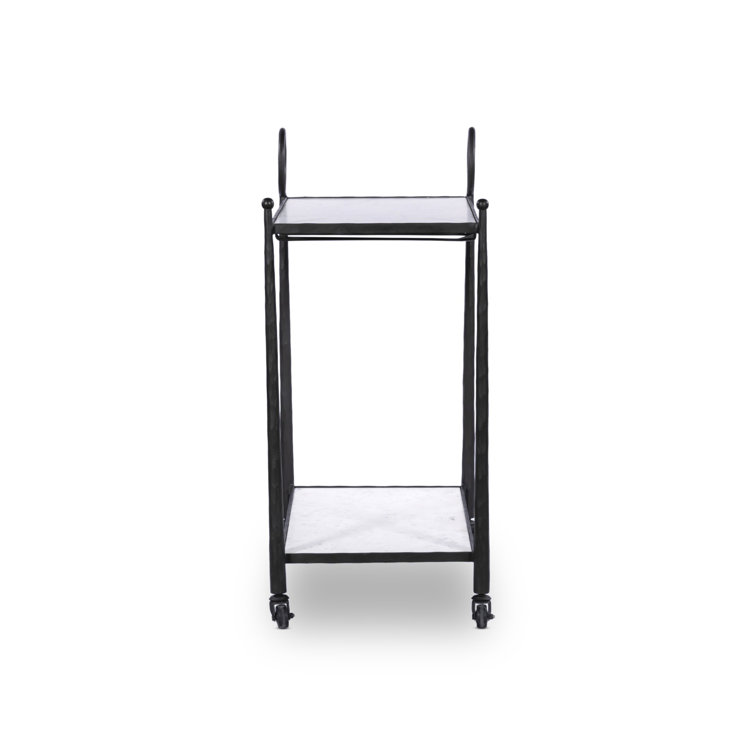 Black Metal and Marble Round Bar Cart with Storage