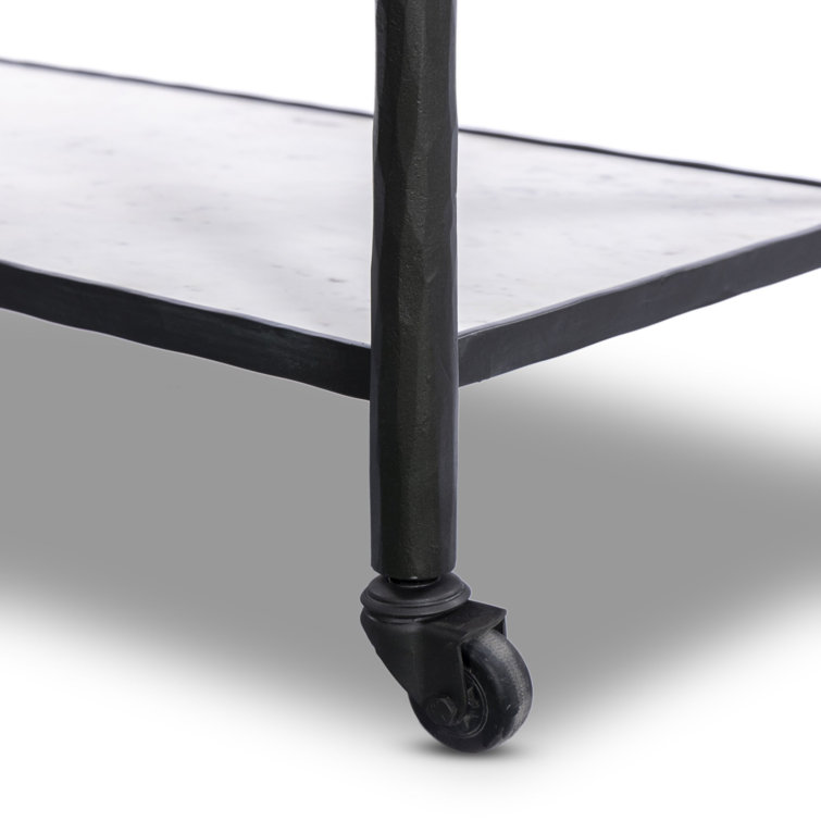 Black Metal and Marble Round Bar Cart with Storage