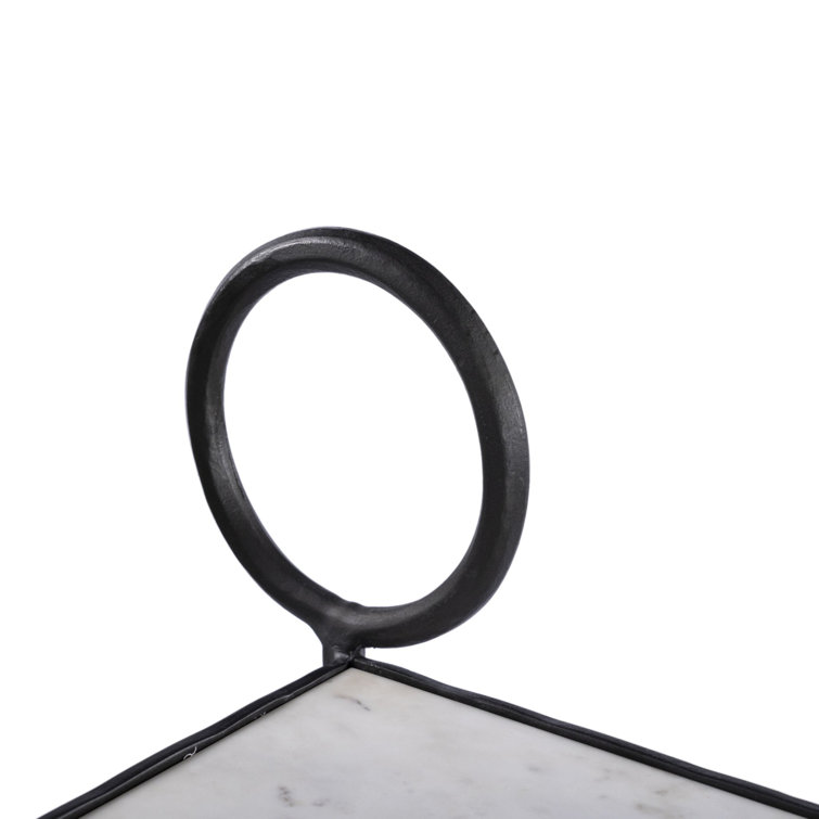 Black Metal and Marble Round Bar Cart with Storage