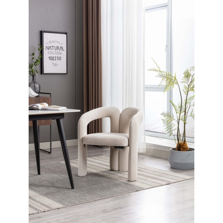 Beige Velvet Upholstered Metal Frame Side Chair Set