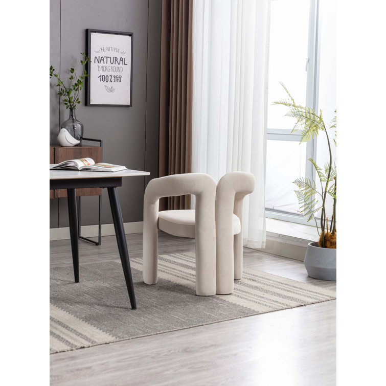 Beige Velvet Upholstered Metal Frame Side Chair Set