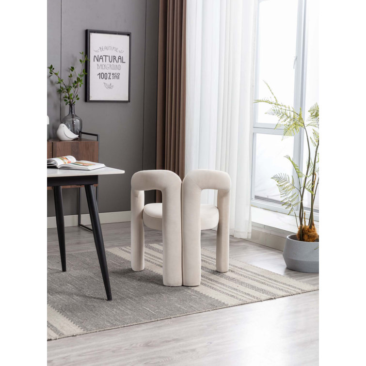 Beige Velvet Upholstered Metal Frame Side Chair Set