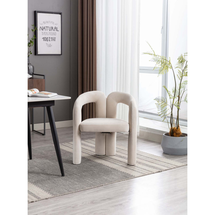 Beige Velvet Upholstered Metal Frame Side Chair Set