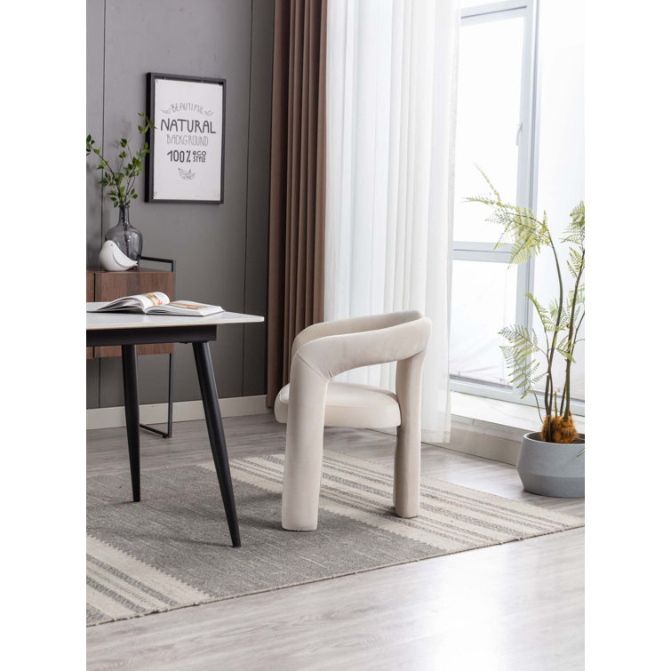 Beige Velvet Upholstered Metal Frame Side Chair Set