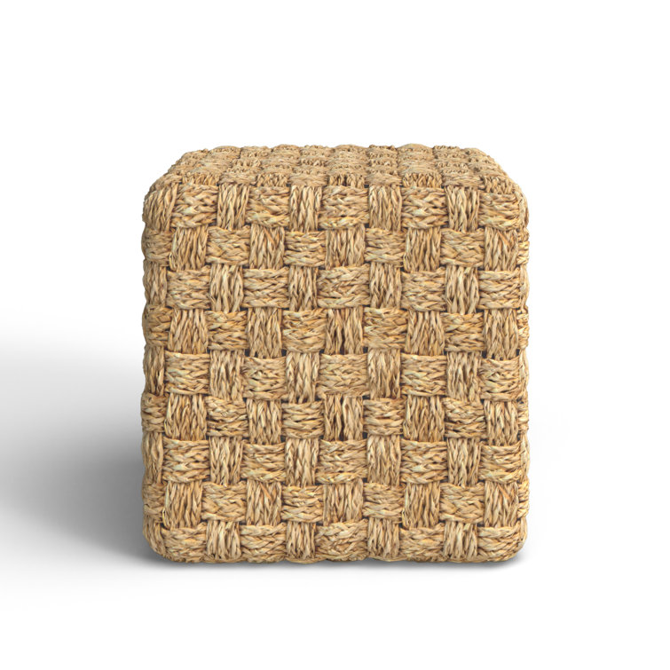 Medium Brown Seagrass Square Upholstered Pouf