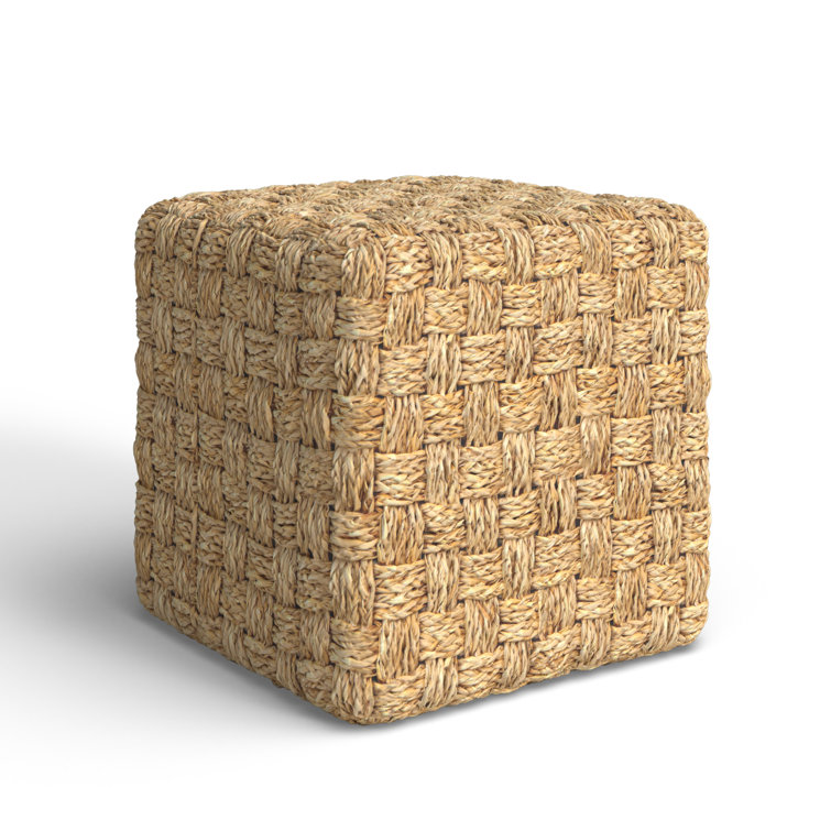 Medium Brown Seagrass Square Upholstered Pouf