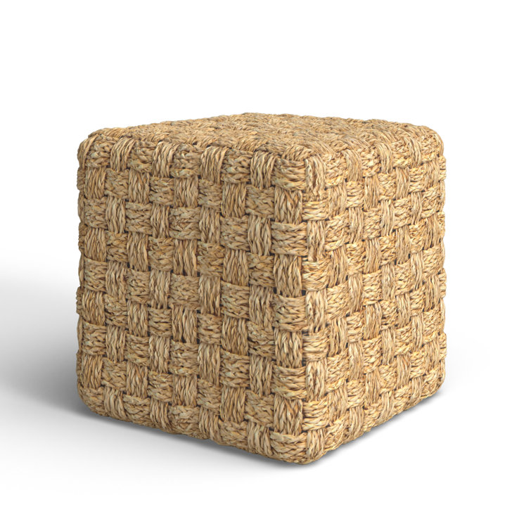 Medium Brown Seagrass Square Upholstered Pouf