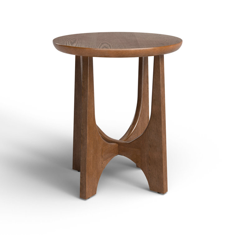 Medium Oak Round Solid and MDF Wood End Table