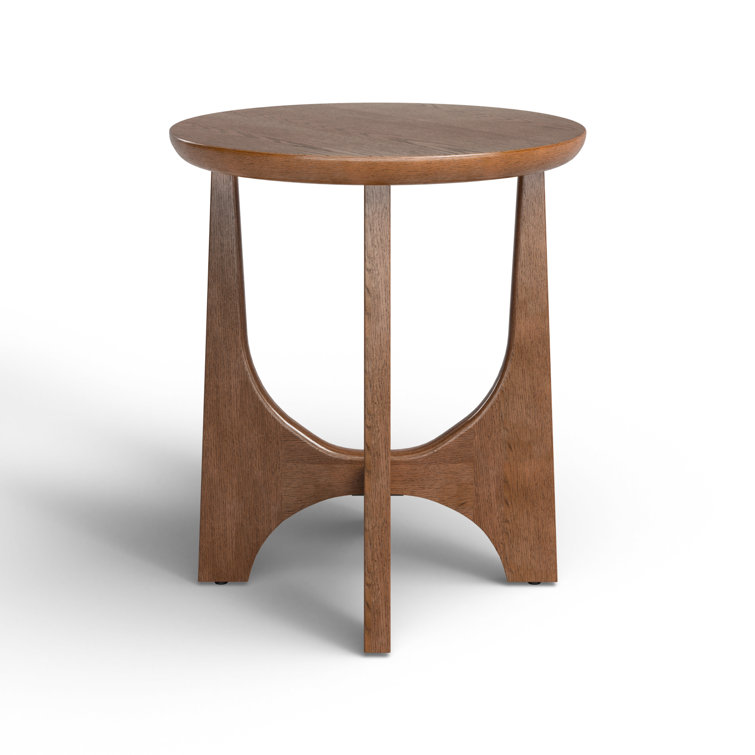 Medium Oak Round Solid and MDF Wood End Table