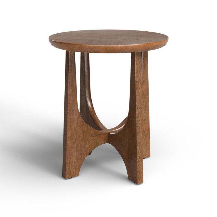 Medium Oak Round Solid and MDF Wood End Table