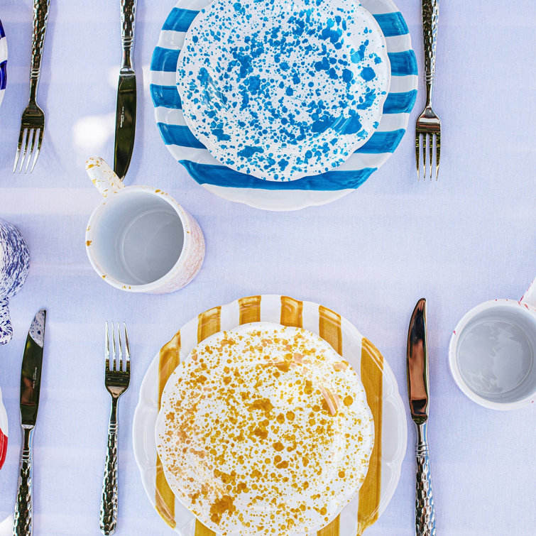 Aqua Hand-Painted Ceramic Dinner Plate