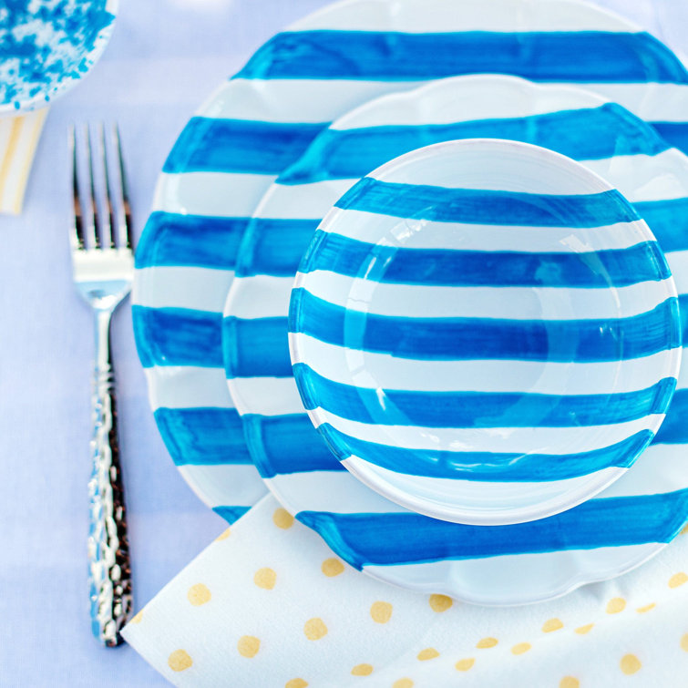 Aqua Hand-Painted Ceramic Dinner Plate