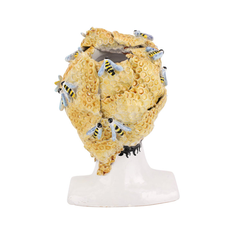 Multicolored Ceramic Honeycomb Head Figurine, 12.25" Tall