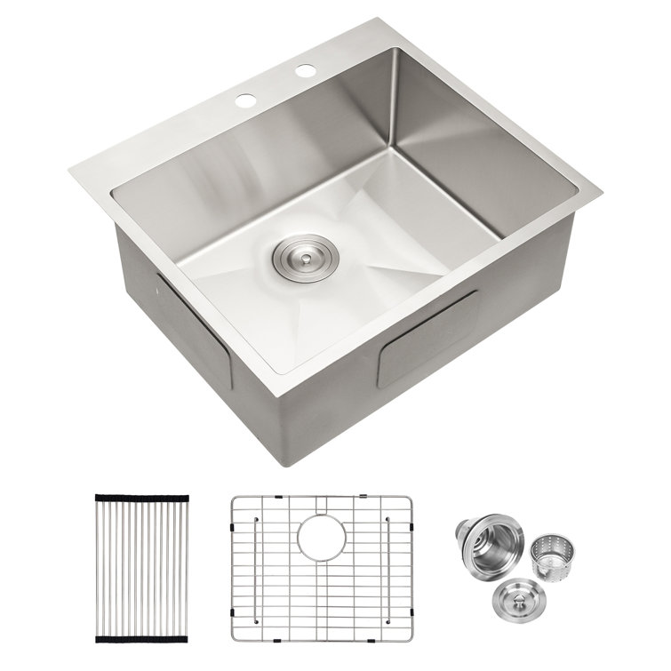 25'' Brushed Nickel Stainless Steel Single Bowl Drop-In Kitchen Sink