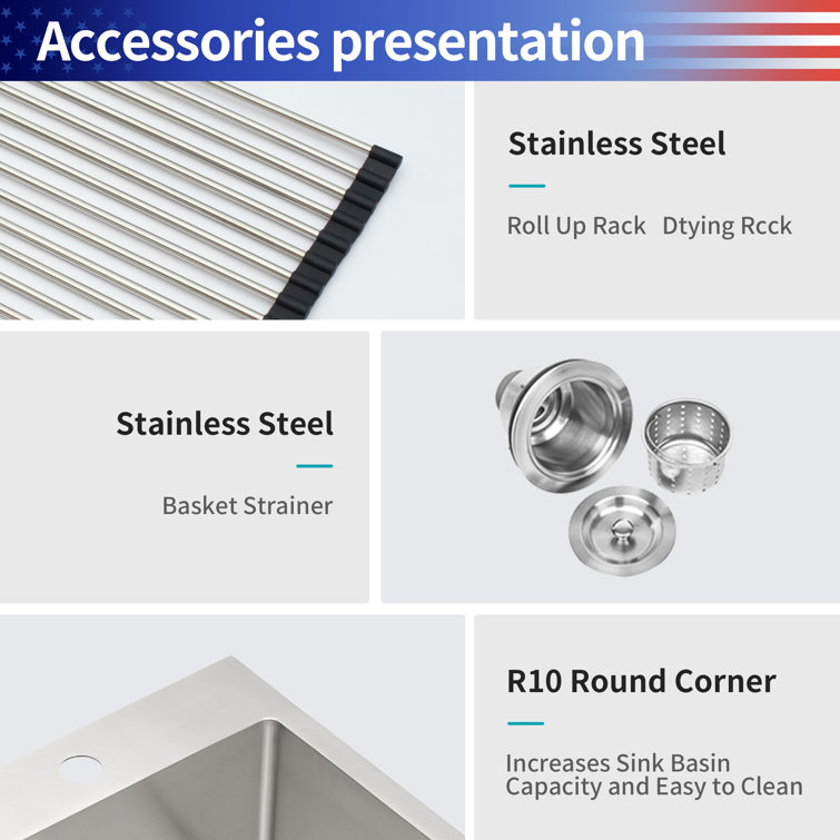 25'' Brushed Nickel Stainless Steel Single Bowl Drop-In Kitchen Sink