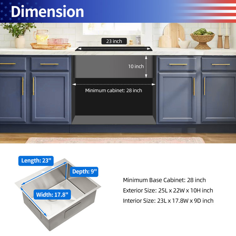 25'' Brushed Nickel Stainless Steel Single Bowl Drop-In Kitchen Sink