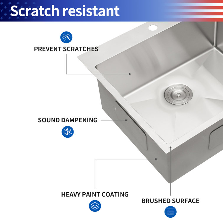 25'' Brushed Nickel Stainless Steel Single Bowl Drop-In Kitchen Sink