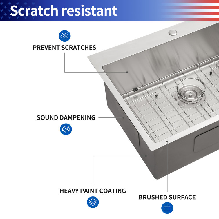 30'' Brushed Nickel Stainless Steel Single Bowl Kitchen Sink