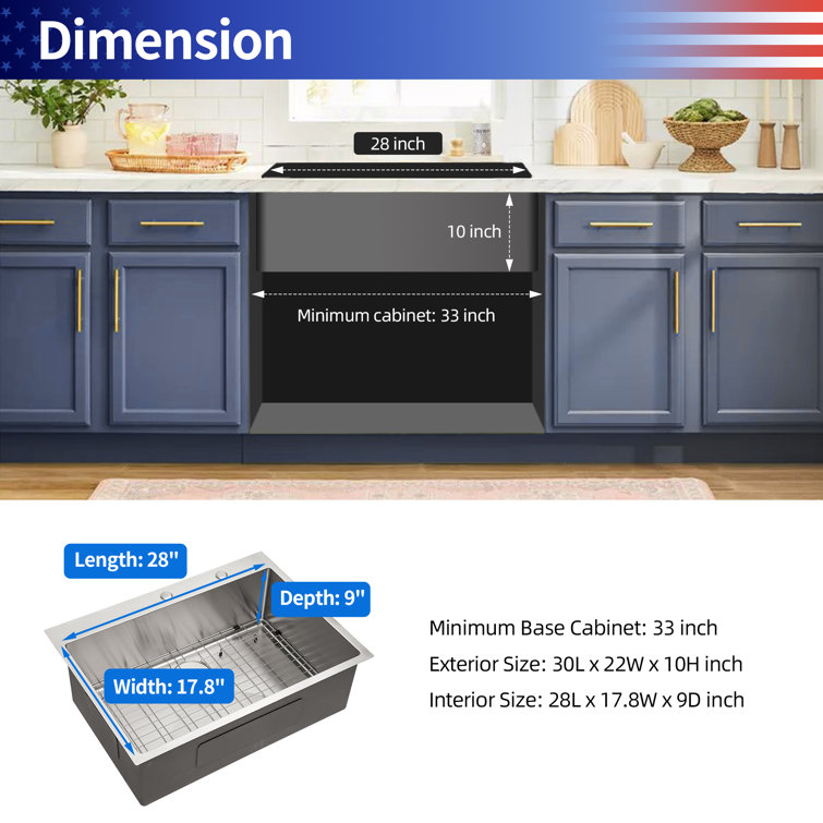 30'' Brushed Nickel Stainless Steel Single Bowl Kitchen Sink