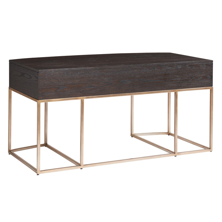 Mocha Oak Veneer Writing Desk with Gold Metal Base