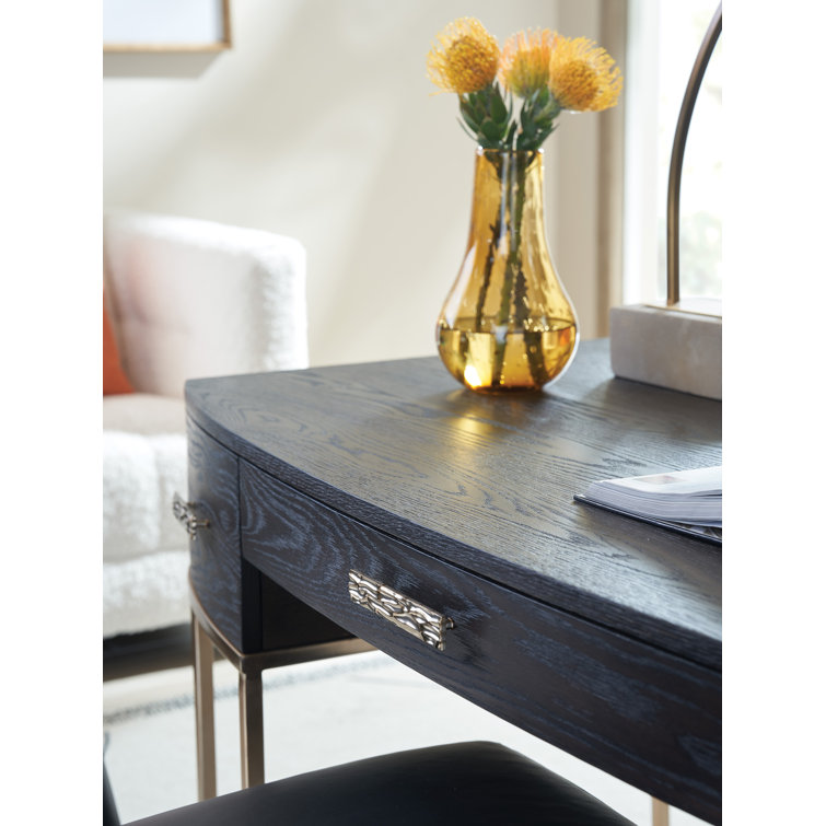 Mocha Oak Veneer Writing Desk with Gold Metal Base