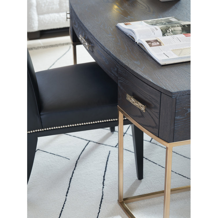 Mocha Oak Veneer Writing Desk with Gold Metal Base