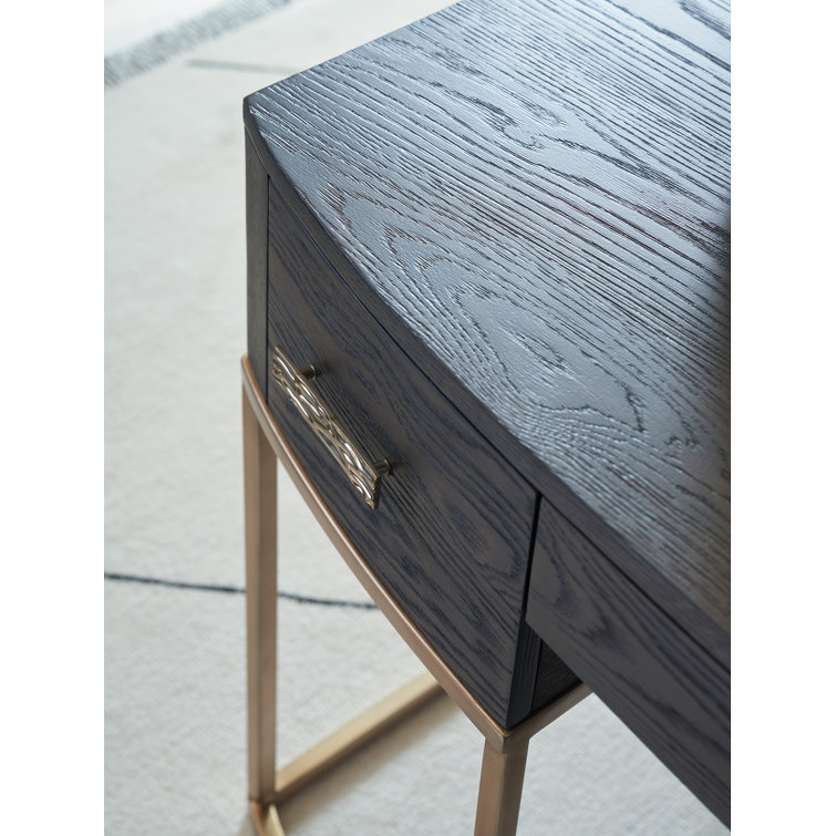 Mocha Oak Veneer Writing Desk with Gold Metal Base