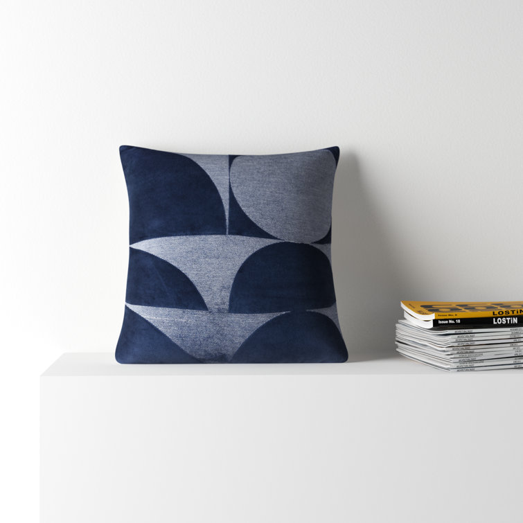 20" Navy Blue Cotton Embroidered Geometric Throw Pillow