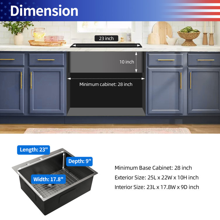 25'' Stainless Steel Single Bowl Drop-In Kitchen Sink