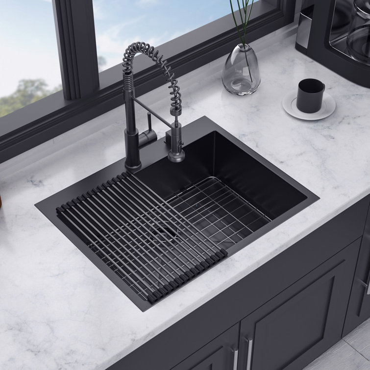 28'' Black Stainless Steel Drop-In Single Bowl Kitchen Sink