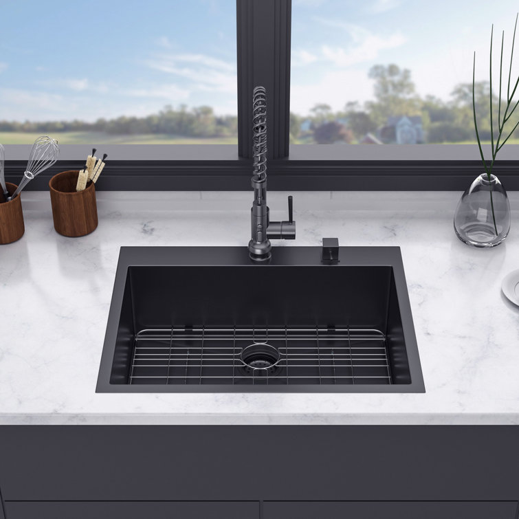 28'' Black Stainless Steel Drop-In Single Bowl Kitchen Sink