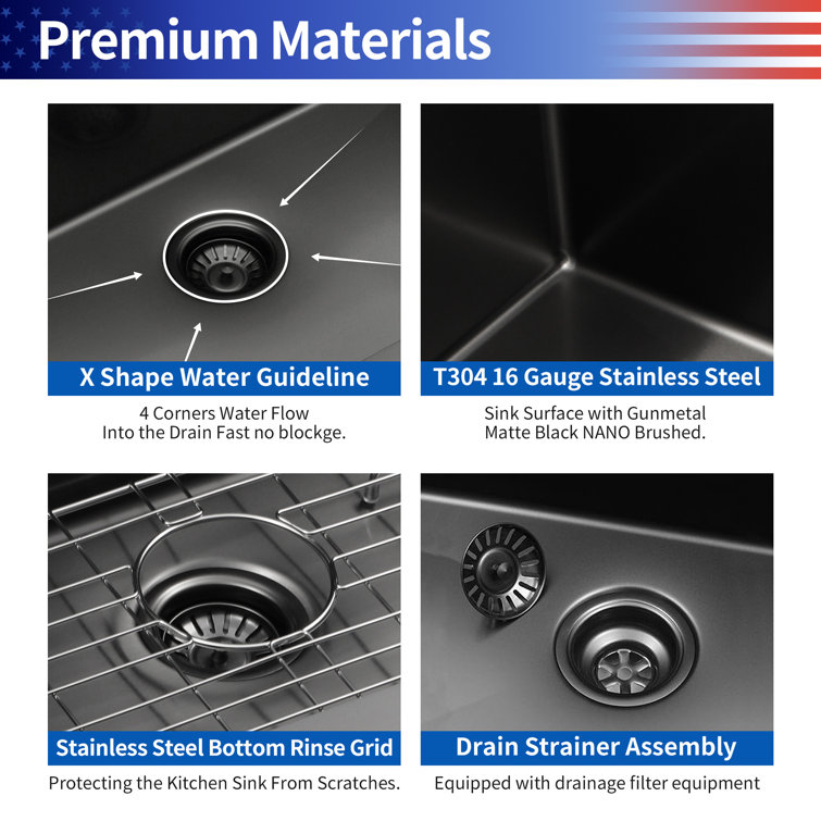 33'' Black Stainless Steel Single Bowl Drop-In Kitchen Sink